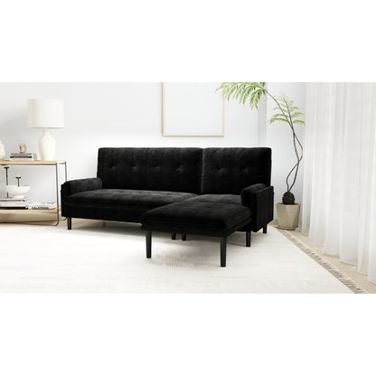 Canapé 3 places réglable en velours côtelé et lit d'appoint