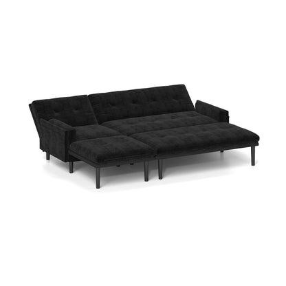 Canapé 3 places réglable en velours côtelé et lit d'appoint