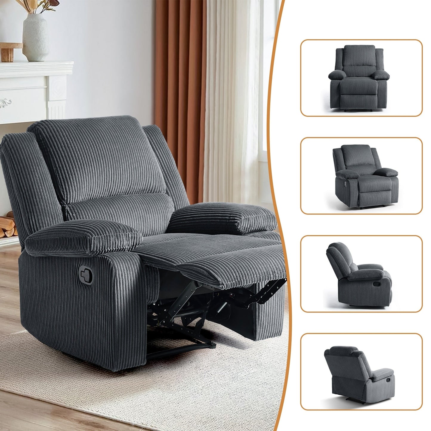Fauteuil inclinable réglable en velours côtelé pour salon