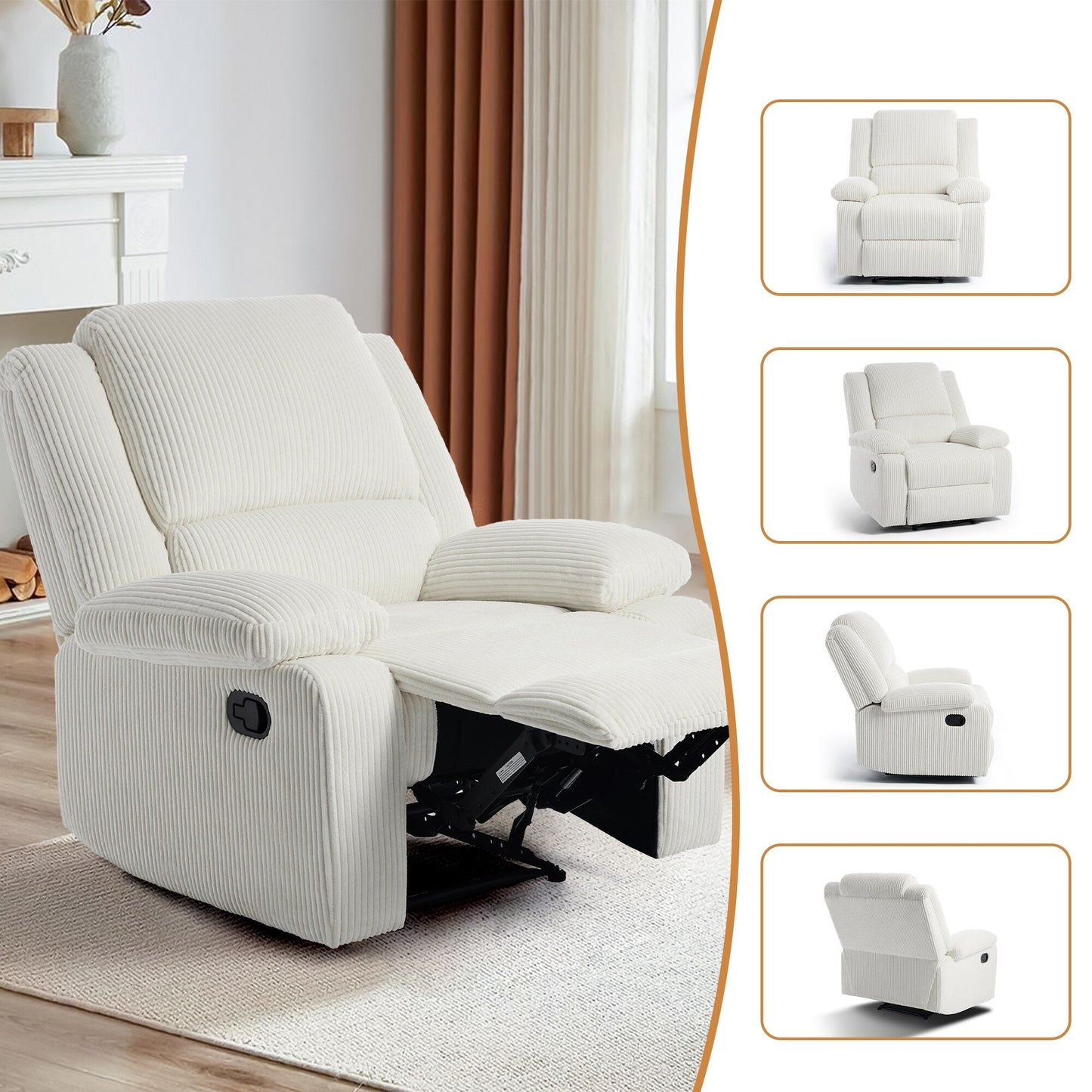Fauteuil inclinable réglable en velours côtelé pour salon