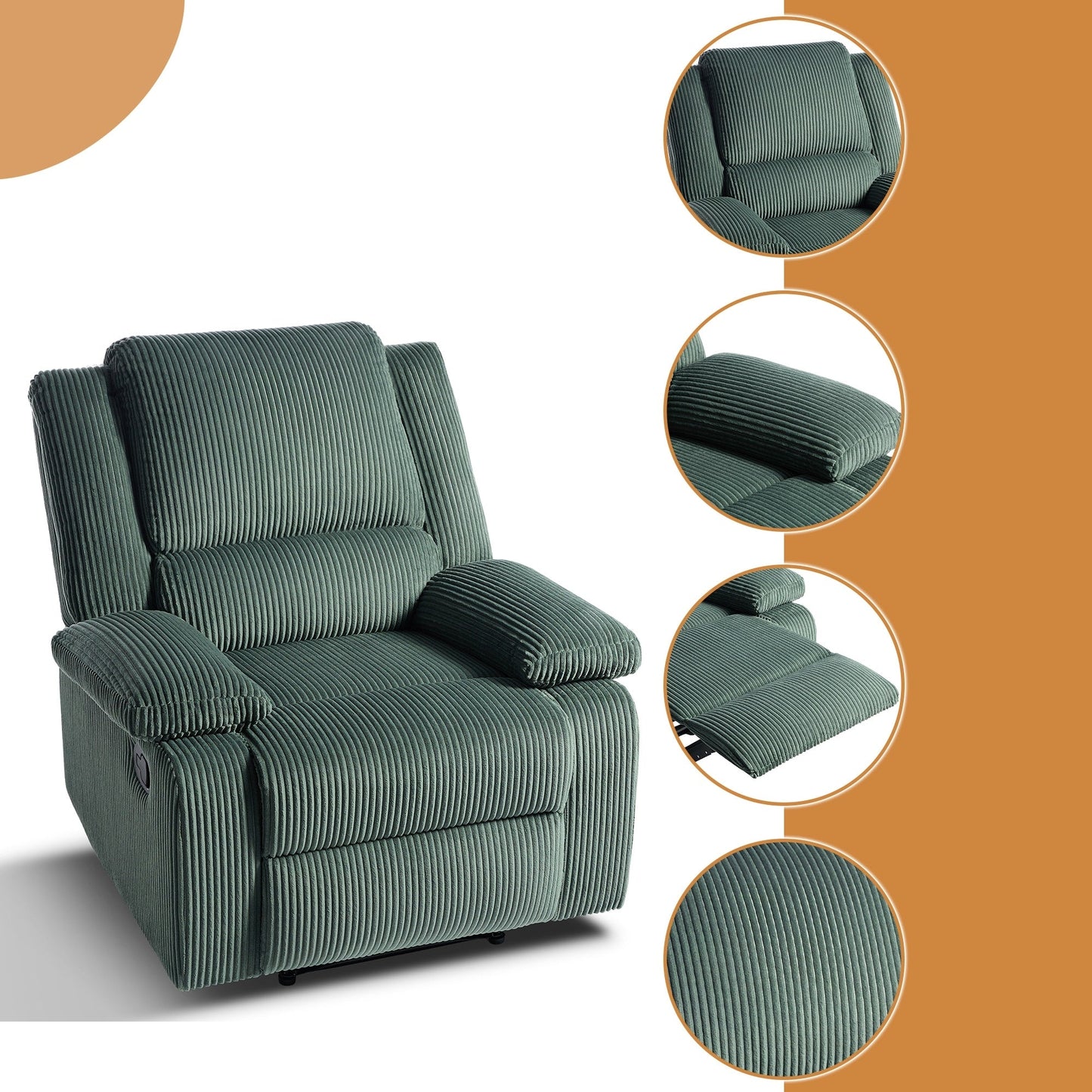 Fauteuil inclinable réglable en velours côtelé pour salon
