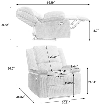 Fauteuil inclinable réglable en velours côtelé pour salon