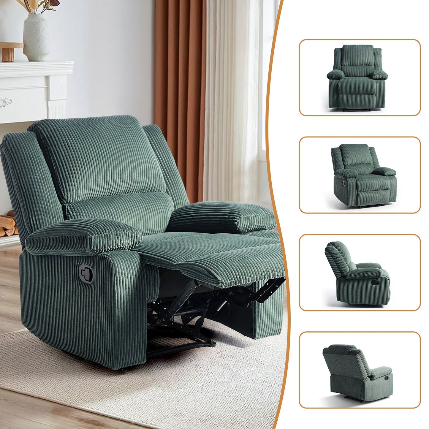 Fauteuil inclinable réglable en velours côtelé pour salon