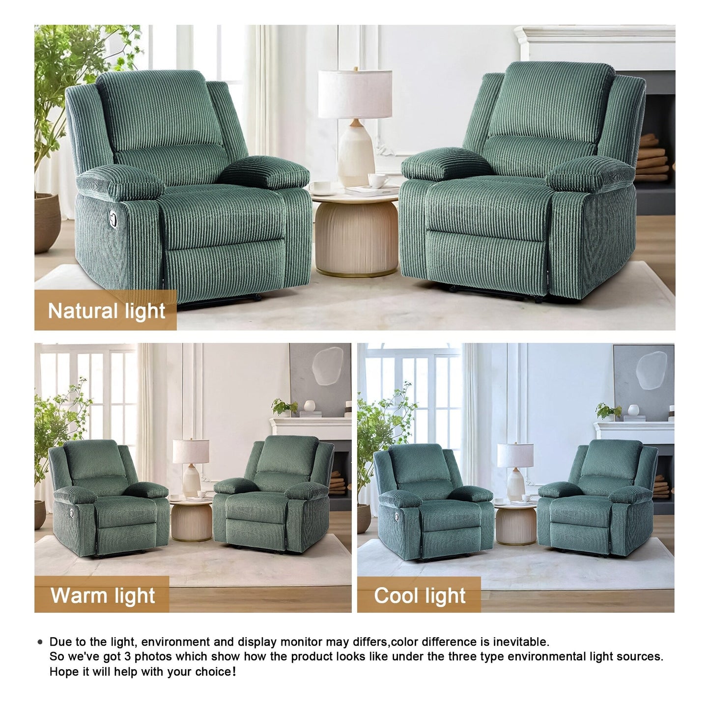 Fauteuil inclinable réglable en velours côtelé pour salon