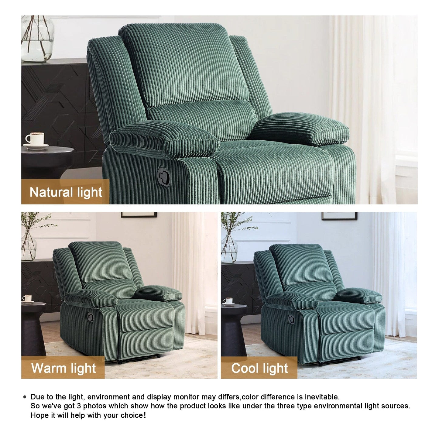 Fauteuil inclinable réglable en velours côtelé pour salon