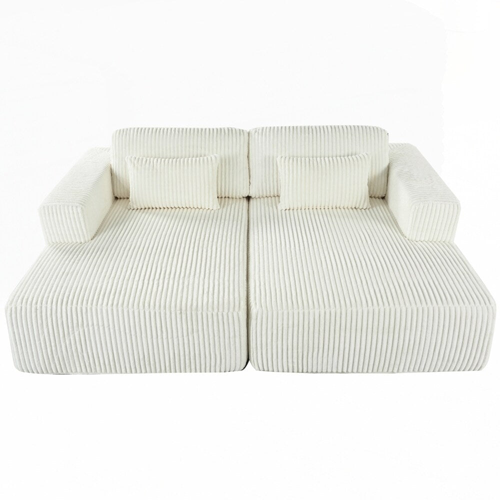 Canapé-lit double en velours côtelé avec 2 oreillers