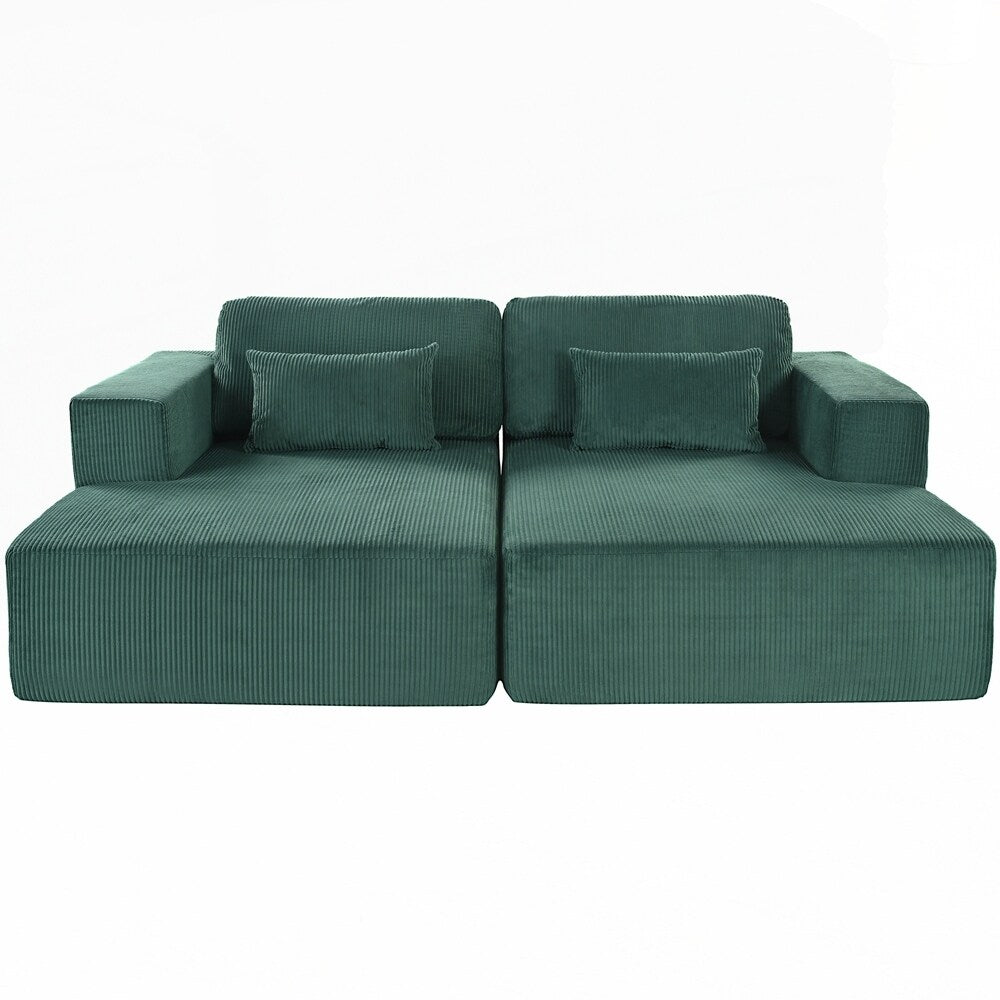 Canapé-lit double en velours côtelé avec 2 oreillers