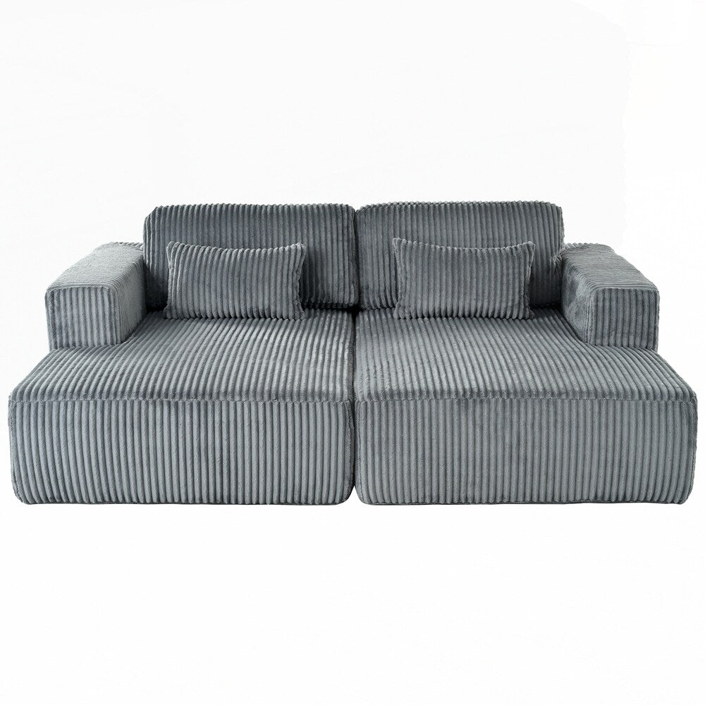 Canapé-lit double en velours côtelé avec 2 oreillers