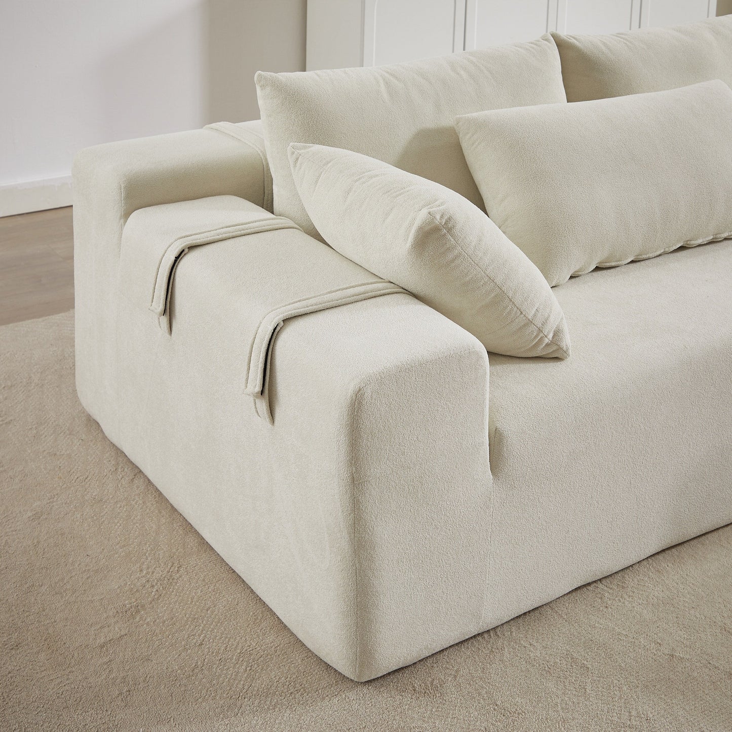 Canapé Cloud 3 places en velours côtelé avec 2 repose-pieds amovibles, ensemble de canapé en U, siège profond rembourré 2 places avec 3 coussins