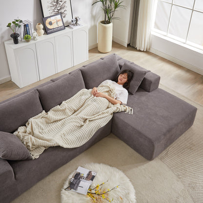 Canapé Cloud 3 places en velours côtelé avec 2 repose-pieds amovibles, ensemble de canapé en U, siège profond rembourré 2 places avec 3 coussins