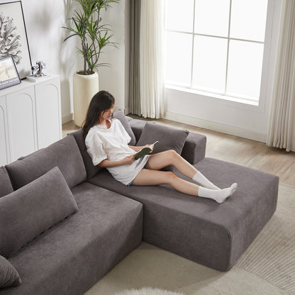 Canapé Cloud 3 places en velours côtelé avec 2 repose-pieds amovibles, ensemble de canapé en U, siège profond rembourré 2 places avec 3 coussins