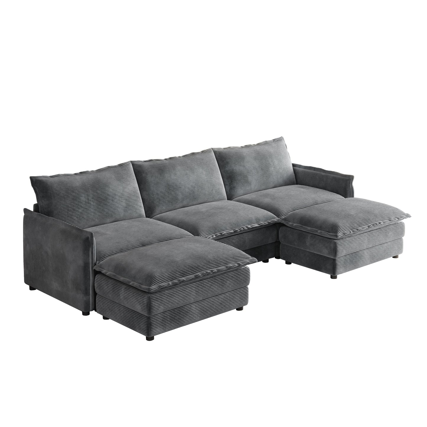 Canapé Cloud 3 places en velours côtelé avec 2 repose-pieds amovibles, ensemble de canapé en U, siège profond rembourré 2 places avec 3 coussins