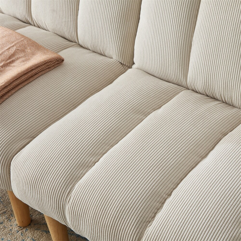 Canapé-lit convertible en tissu velours côtelé avec pieds en bois