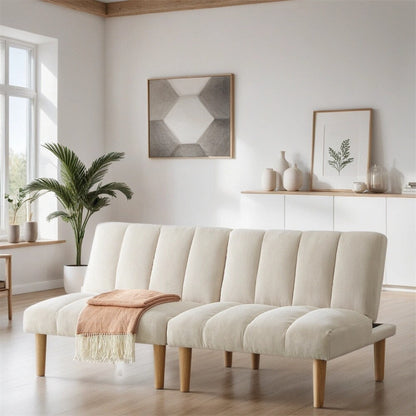 Canapé-lit convertible en tissu velours côtelé avec pieds en bois