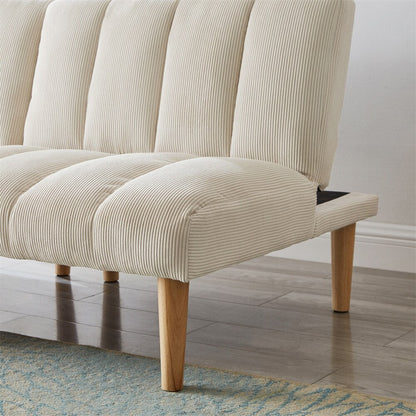 Canapé-lit convertible en tissu velours côtelé avec pieds en bois