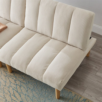 Canapé-lit convertible en tissu velours côtelé avec pieds en bois