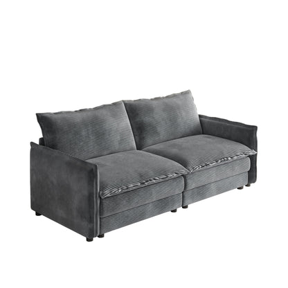 Canapé causeuse en velours côtelé pour salon, canapé 2 places rembourré de grande taille avec assise profonde et 2 oreillers