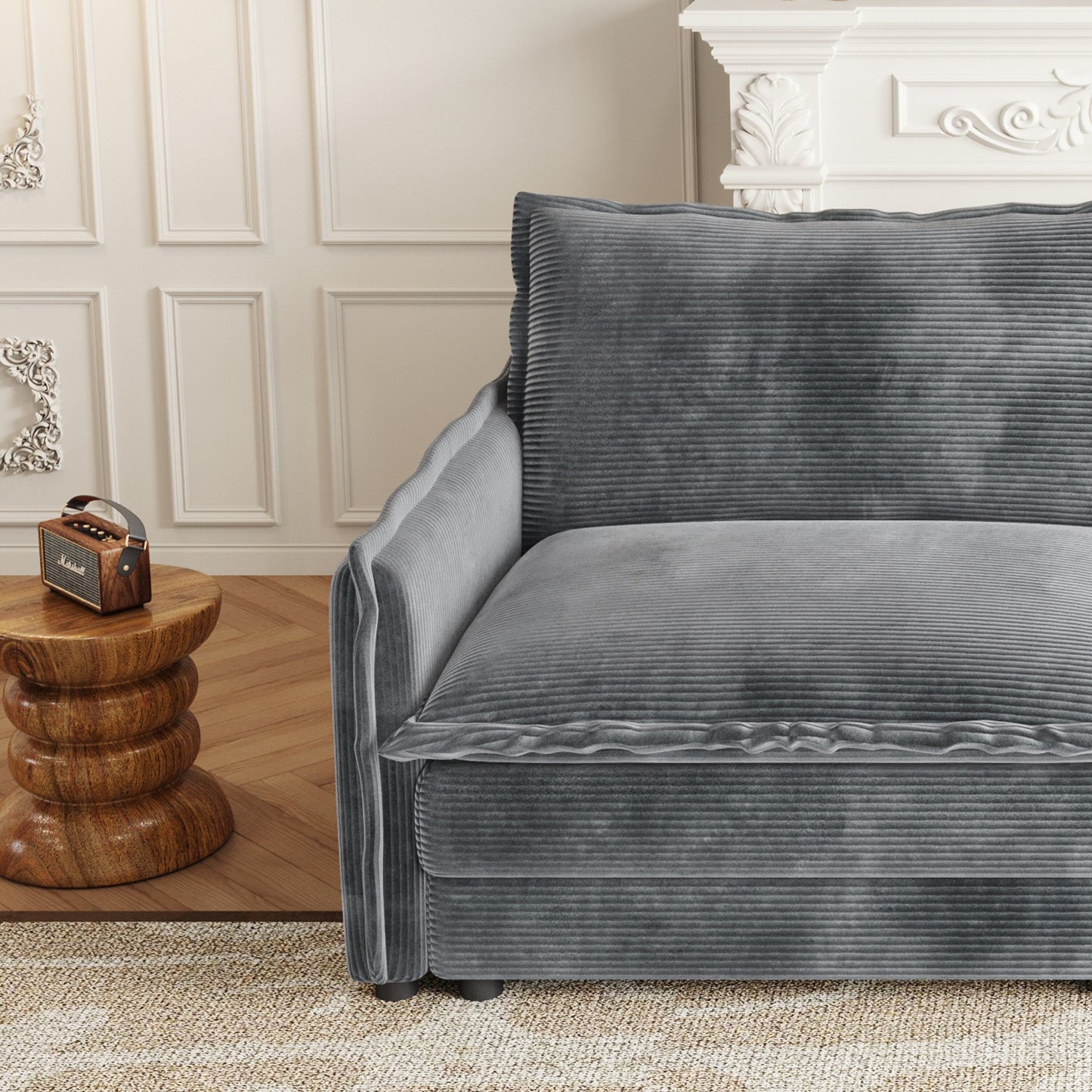 Canapé causeuse en velours côtelé pour salon, canapé 2 places rembourré de grande taille avec assise profonde et 2 oreillers