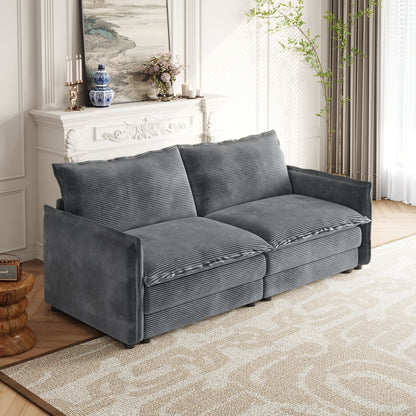 Canapé causeuse en velours côtelé pour salon, canapé 2 places rembourré de grande taille avec assise profonde et 2 oreillers