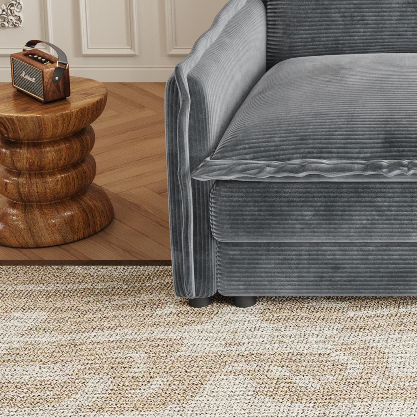 Canapé causeuse en velours côtelé pour salon, canapé 2 places rembourré de grande taille avec assise profonde et 2 oreillers