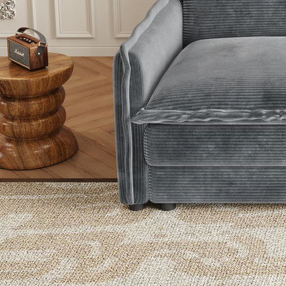 Canapé causeuse en velours côtelé pour salon, canapé 2 places rembourré de grande taille avec assise profonde et 2 oreillers