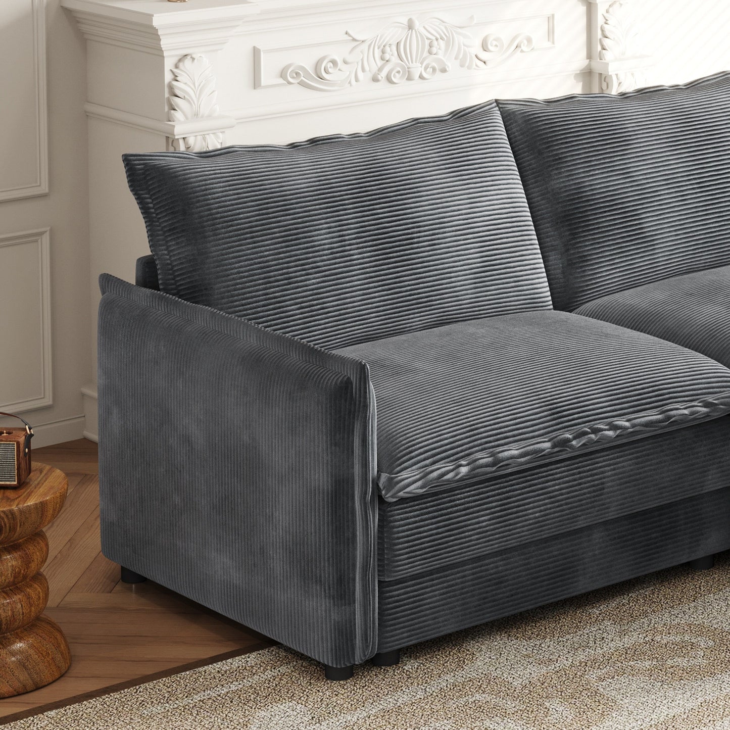 Canapé causeuse en velours côtelé pour salon, canapé 2 places rembourré de grande taille avec assise profonde et 2 oreillers