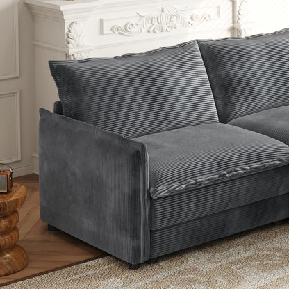 Canapé causeuse en velours côtelé pour salon, canapé 2 places rembourré de grande taille avec assise profonde et 2 oreillers