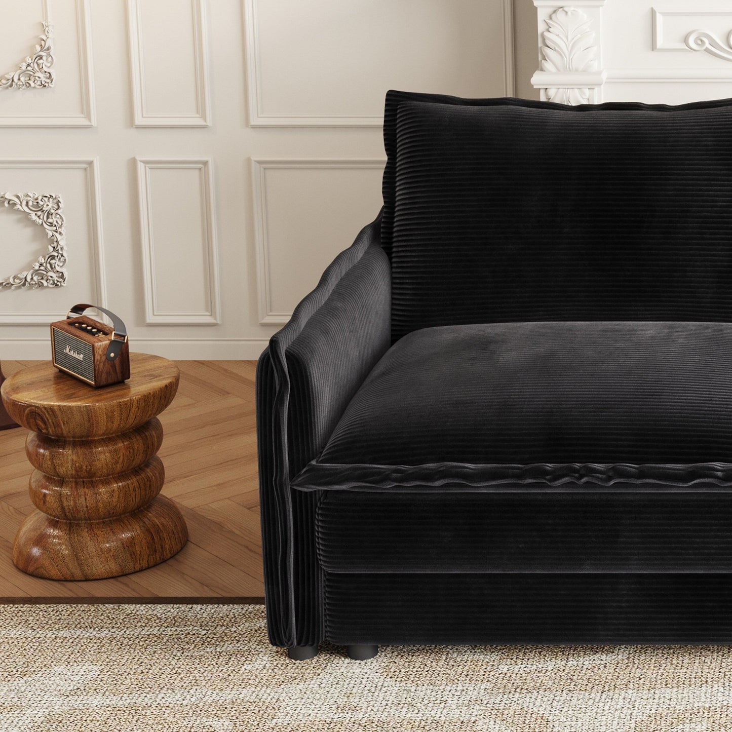 Canapé causeuse en velours côtelé pour salon, canapé 2 places rembourré de grande taille avec assise profonde et 2 oreillers