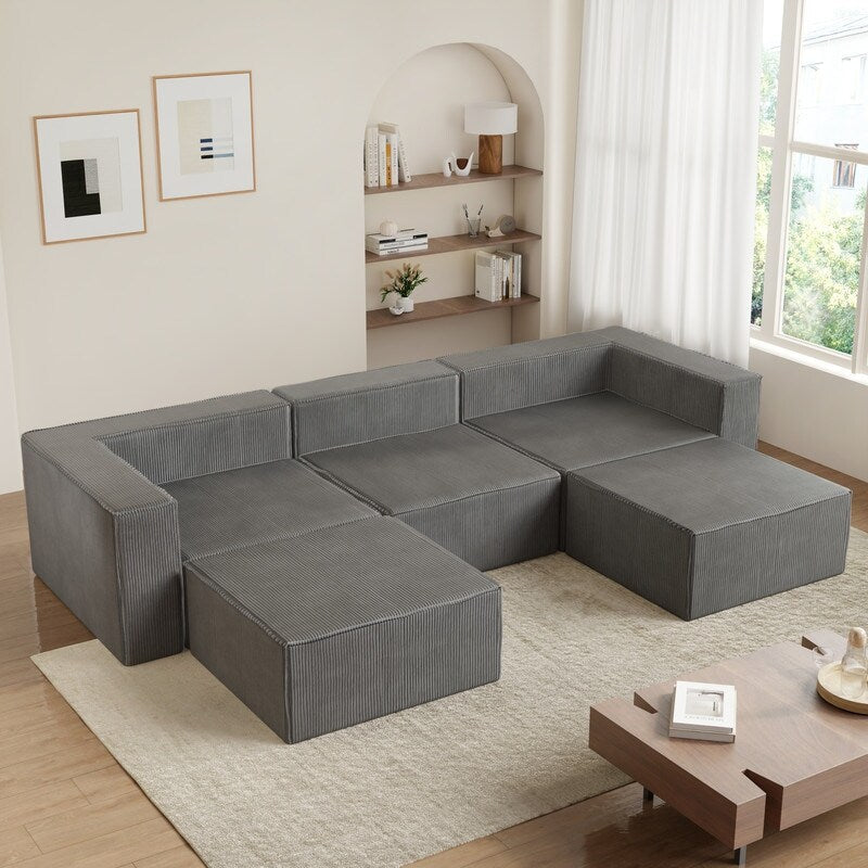 Module en velours côtelé avec deux canapés ottomans à compression