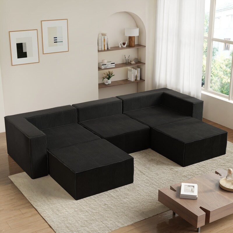 Module en velours côtelé avec deux canapés ottomans à compression