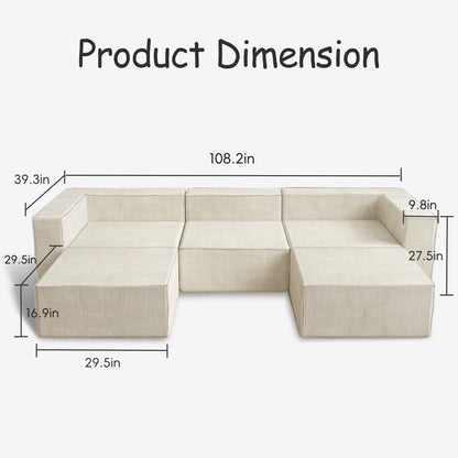 Module en velours côtelé avec deux canapés ottomans à compression