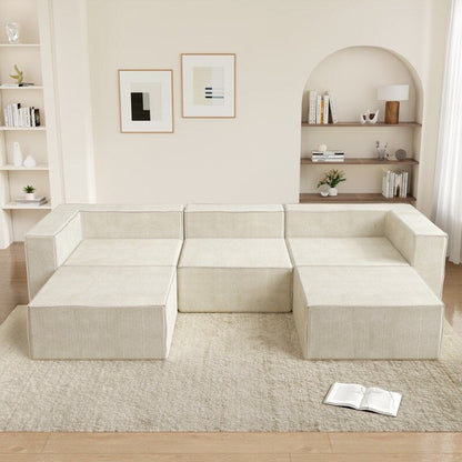 Module en velours côtelé avec deux canapés ottomans à compression