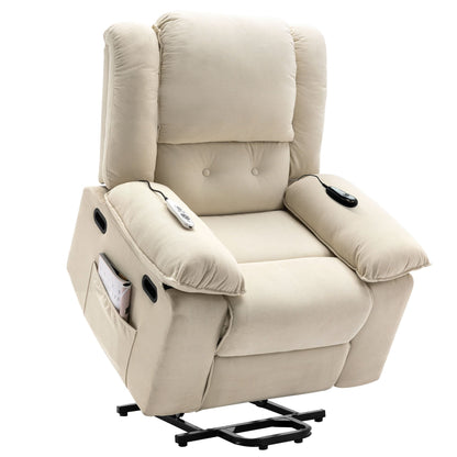 Fauteuil inclinable électrique en velours côtelé pour personnes âgées avec massage et chauffage réglables, angles d'inclinaison infinis et accoudoirs gain de place