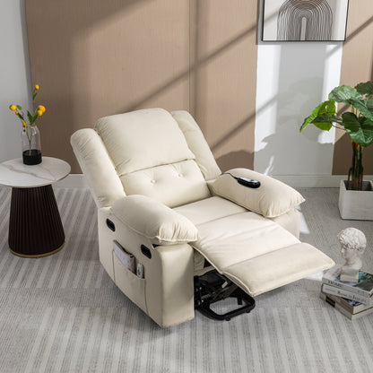Fauteuil inclinable électrique en velours côtelé pour personnes âgées avec massage et chauffage réglables, angles d'inclinaison infinis et accoudoirs gain de place