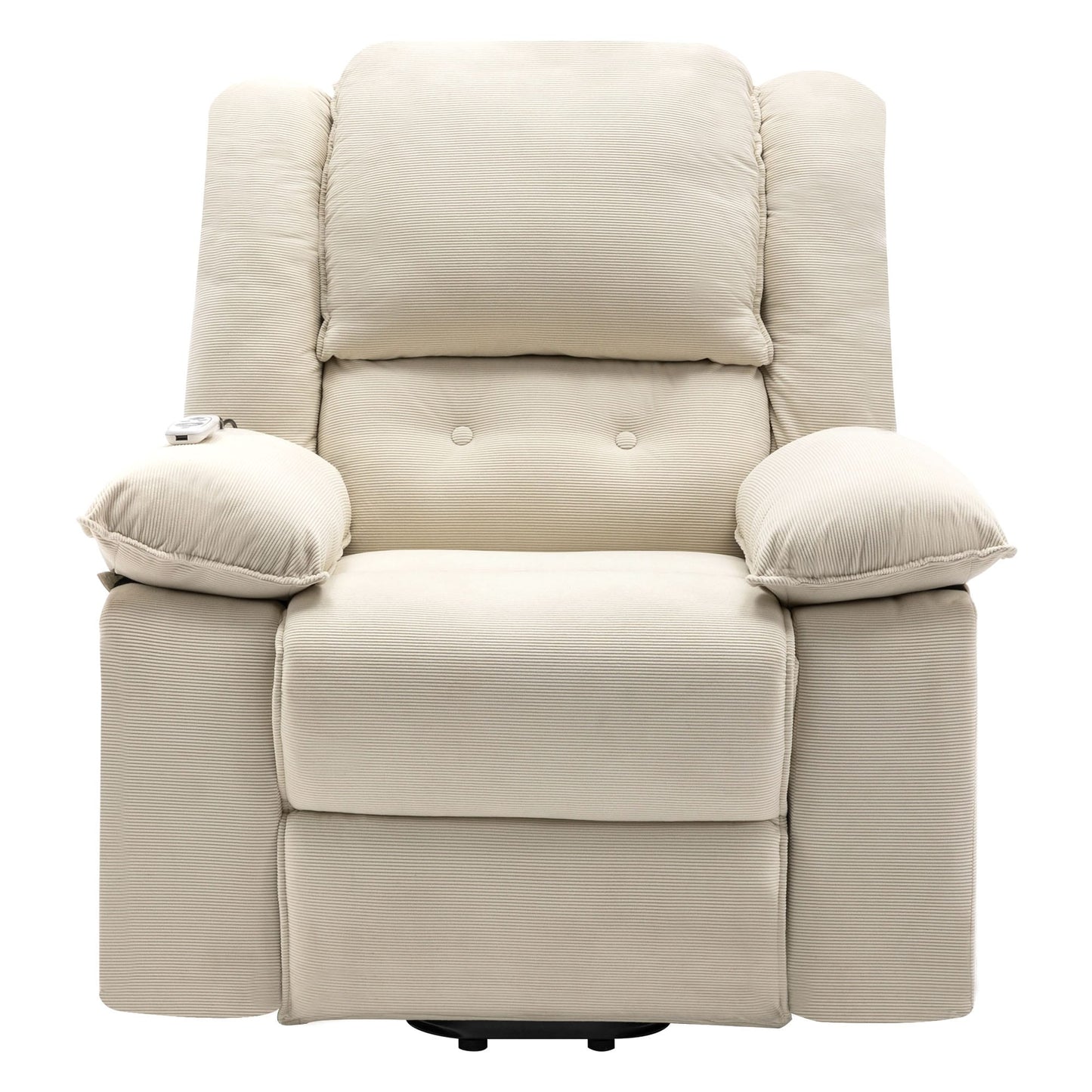 Fauteuil inclinable électrique en velours côtelé pour personnes âgées avec massage et chauffage réglables, angles d'inclinaison infinis et accoudoirs gain de place