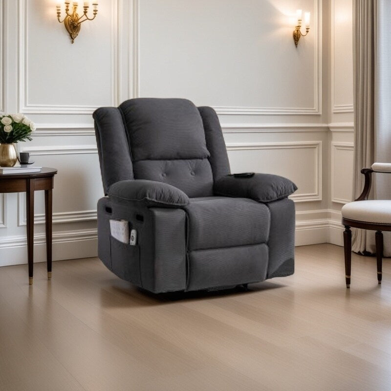 Fauteuil inclinable électrique en velours côtelé pour personnes âgées avec massage et chauffage réglables, angles d'inclinaison infinis et accoudoirs gain de place