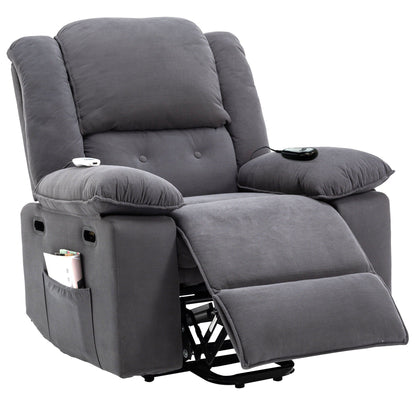Fauteuil inclinable électrique en velours côtelé avec massage et accoudoirs extensibles