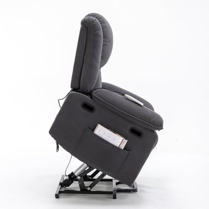 Fauteuil inclinable électrique en velours côtelé avec massage et accoudoirs extensibles