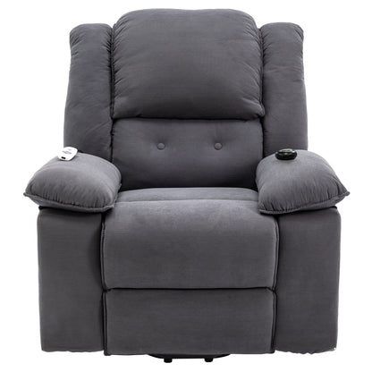 Fauteuil inclinable électrique en velours côtelé avec massage et accoudoirs extensibles