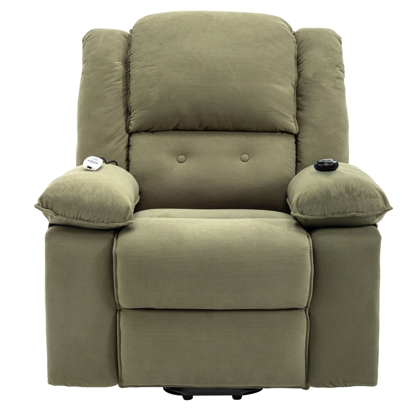 Fauteuil inclinable électrique en velours côtelé avec massage et accoudoirs extensibles