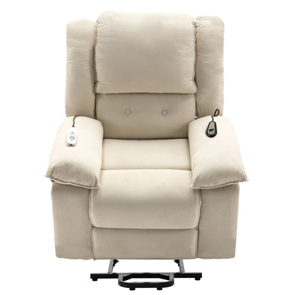 Fauteuil inclinable électrique en velours côtelé avec massage et accoudoirs extensibles