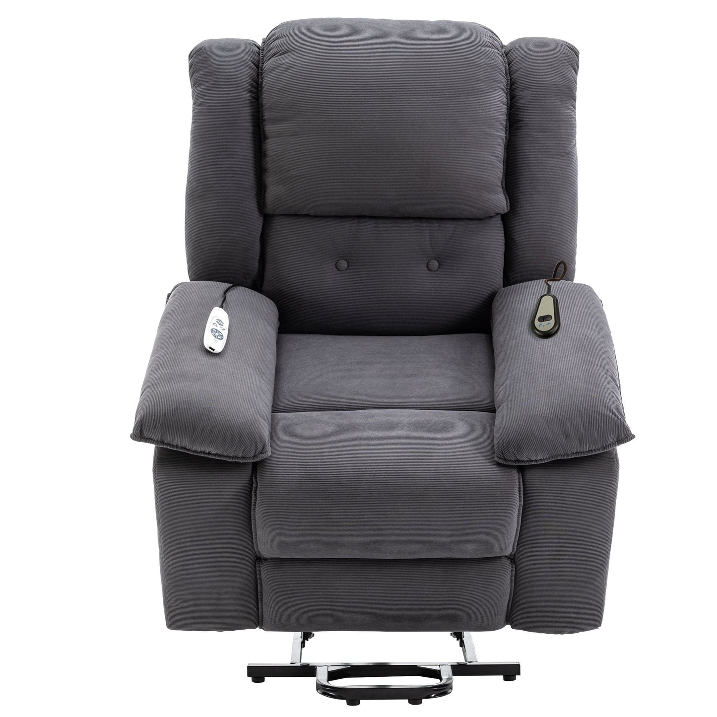 Fauteuil inclinable électrique en velours côtelé avec massage et accoudoirs extensibles