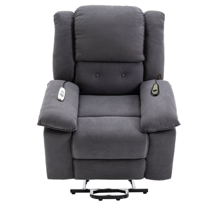 Fauteuil inclinable électrique en velours côtelé avec massage et accoudoirs extensibles