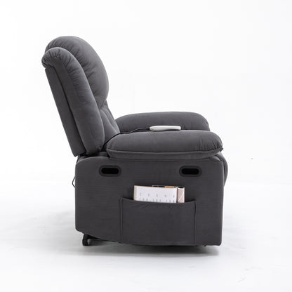Fauteuil inclinable électrique en velours côtelé avec massage et accoudoirs extensibles