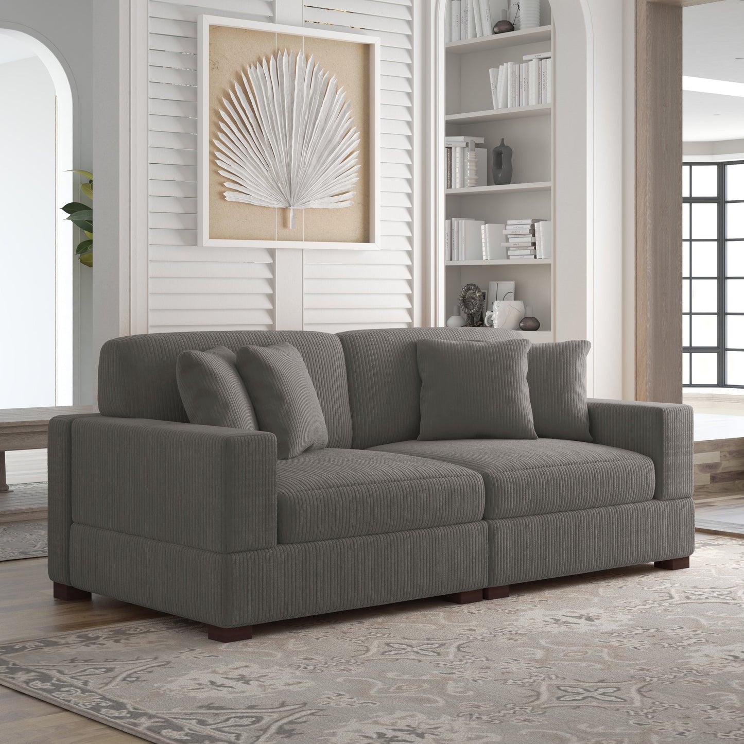 Canapé modulable sectionnel en velours côtelé avec oreillers