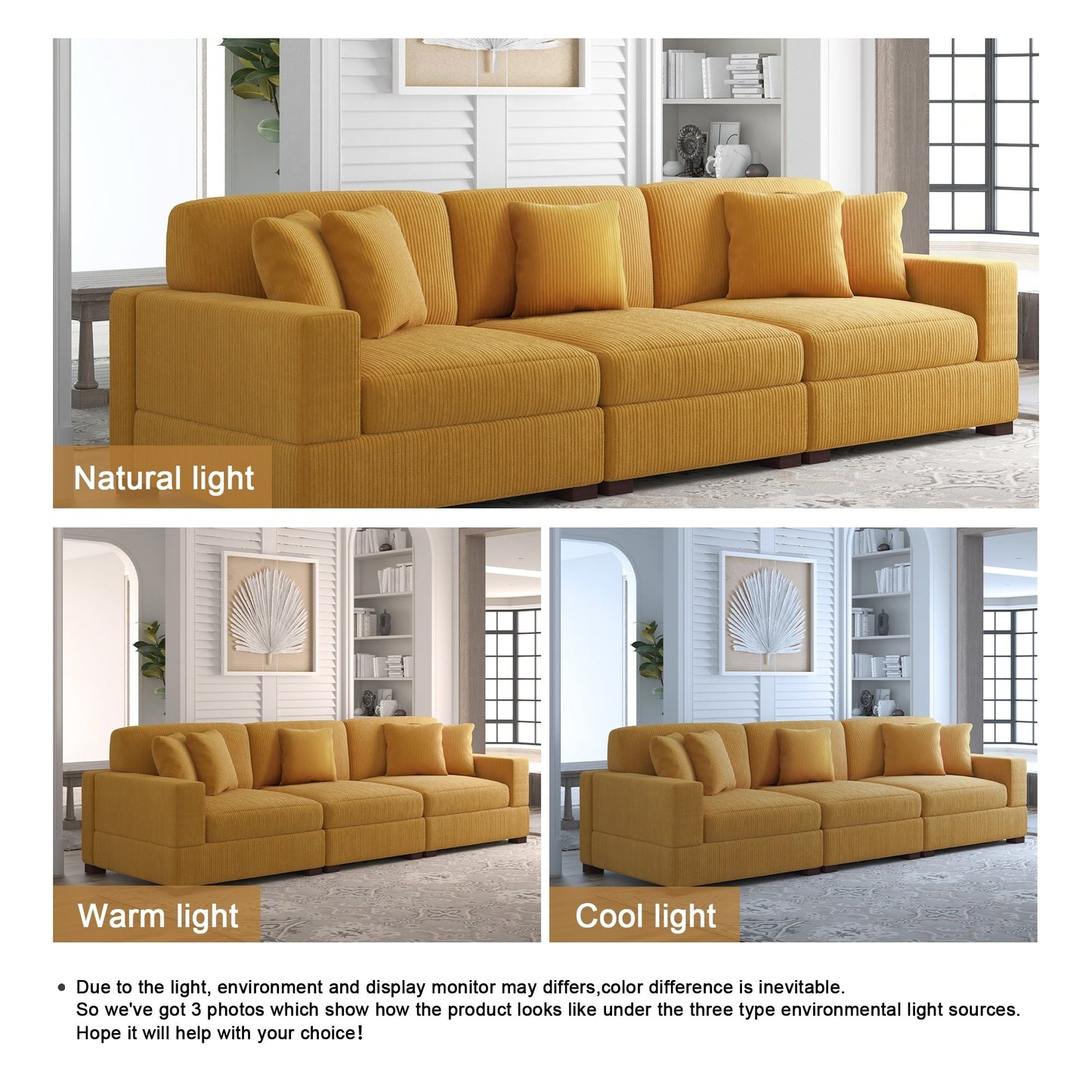 Canapé modulable sectionnel en velours côtelé avec oreillers