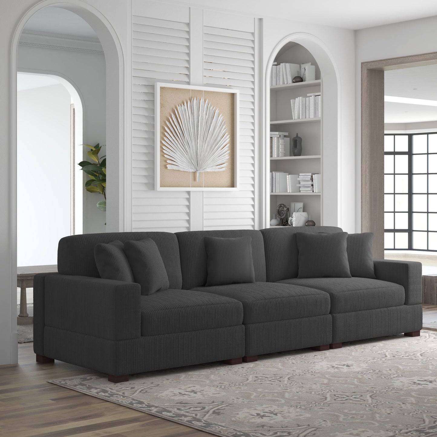 Canapé modulable sectionnel en velours côtelé avec oreillers