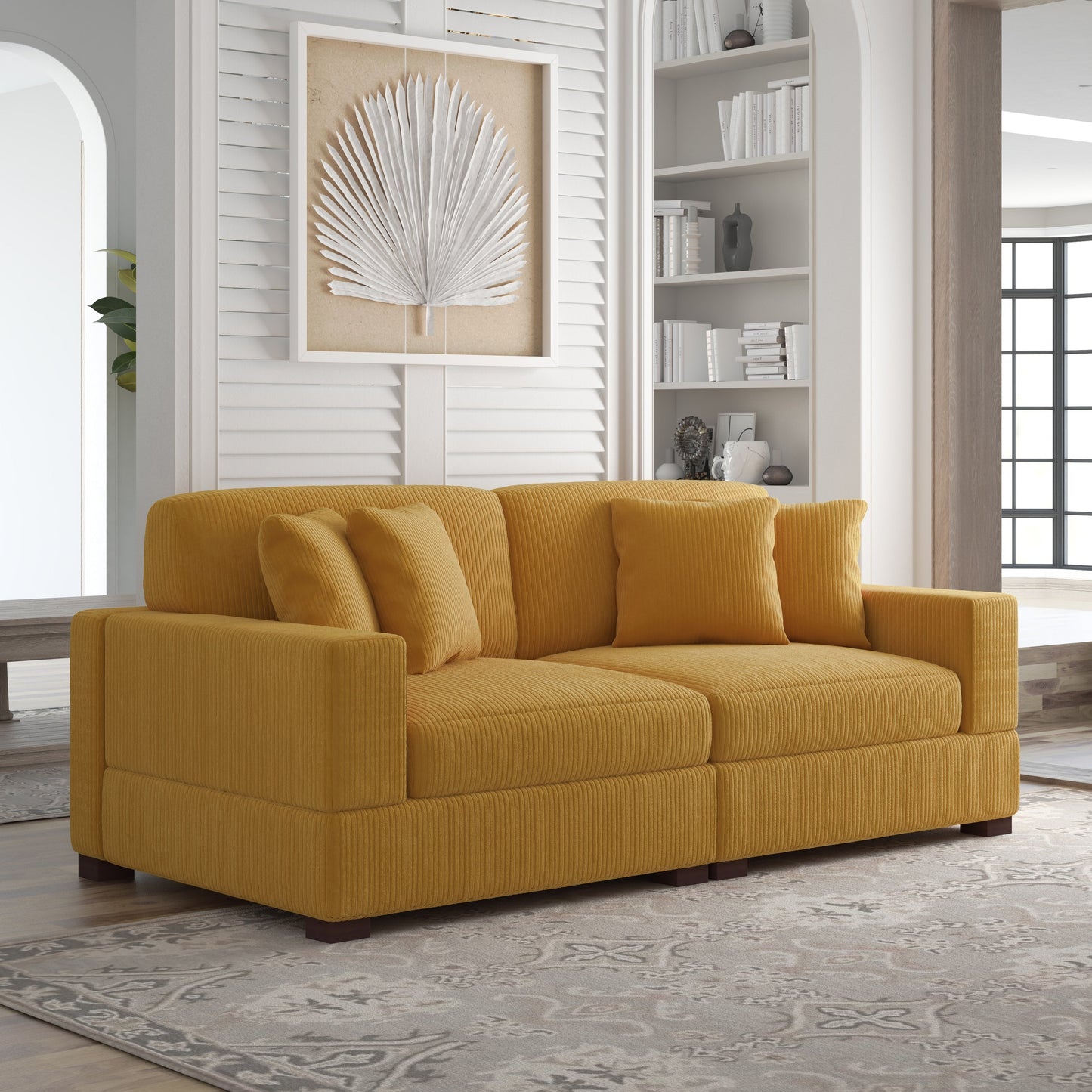 Canapé modulable sectionnel en velours côtelé avec oreillers