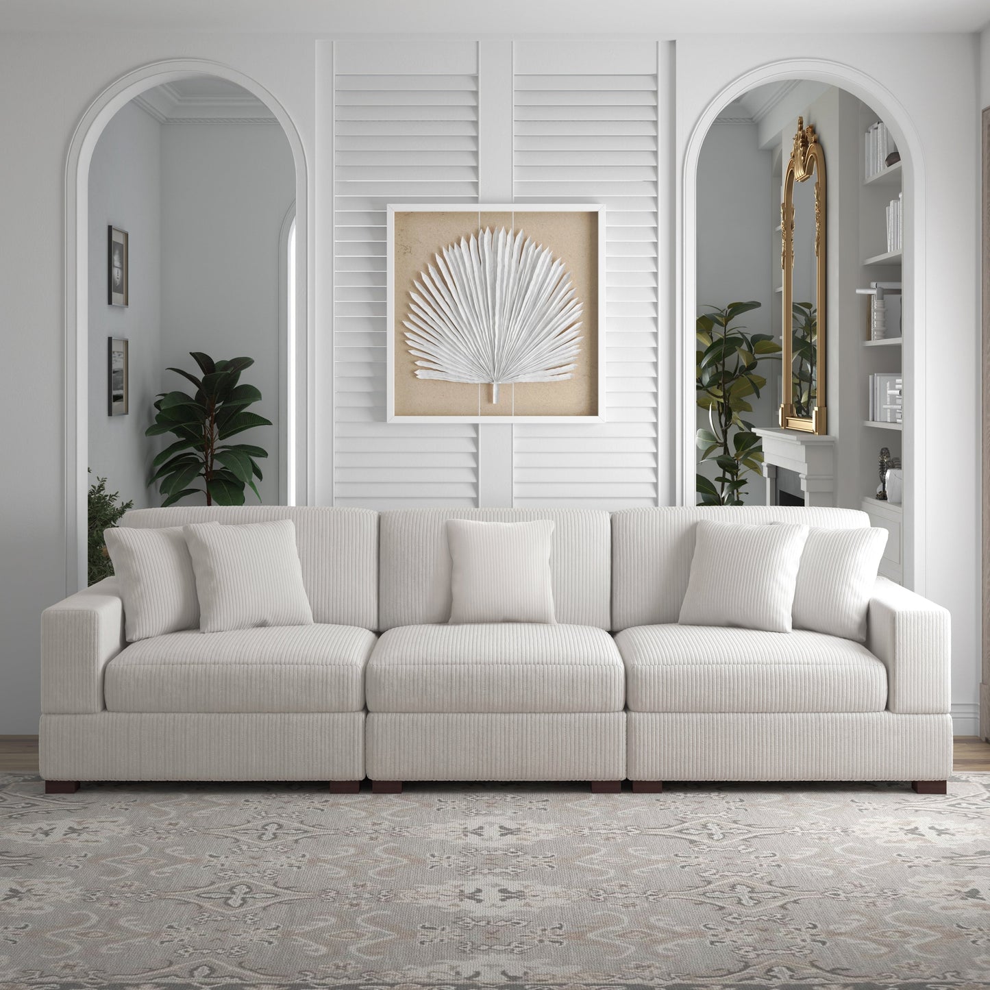 Canapé modulable sectionnel en velours côtelé avec oreillers