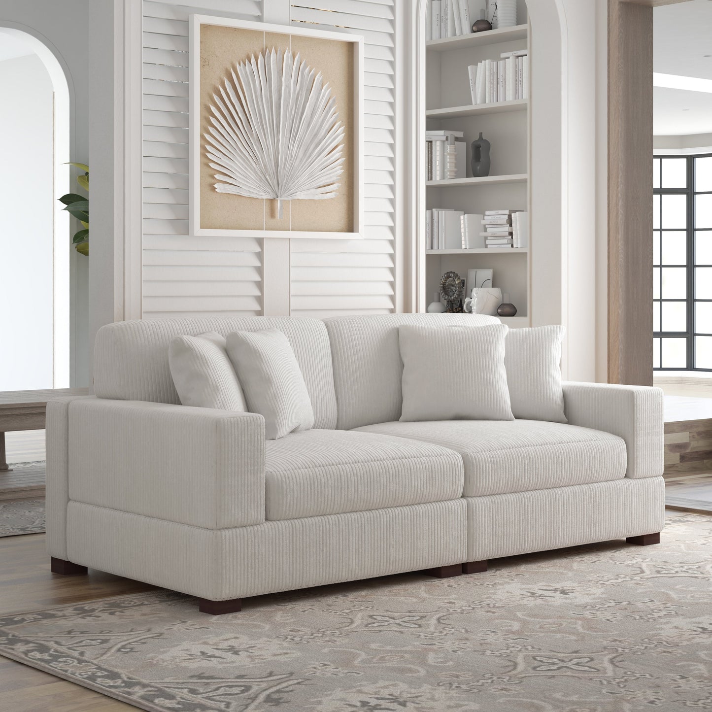 Canapé modulable sectionnel en velours côtelé avec oreillers